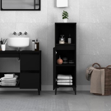vidaXL Ντουλάπι Μπάνιου Μαύρο 30x30x100cm Επεξεργασμένο Ξύλο 1 τεμ.