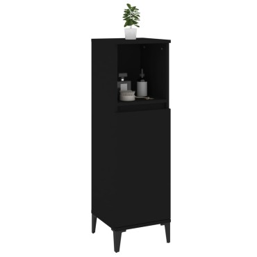 vidaXL Ντουλάπι Μπάνιου Μαύρο 30x30x100cm Επεξεργασμένο Ξύλο 1 τεμ.