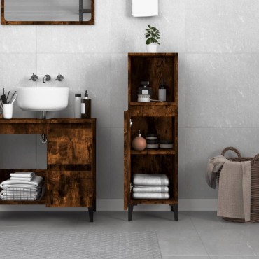 vidaXL Ντουλάπι Μπάνιου Καπνιστή Δρυς 30x30x100cm Επεξεργασμένο Ξύλο 1 τεμ.