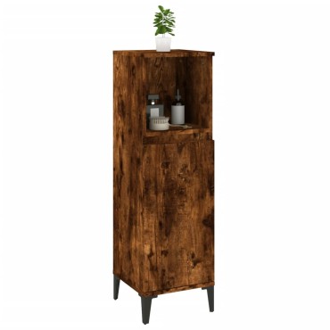 vidaXL Ντουλάπι Μπάνιου Καπνιστή Δρυς 30x30x100cm Επεξεργασμένο Ξύλο 1 τεμ.