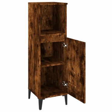 vidaXL Ντουλάπι Μπάνιου Καπνιστή Δρυς 30x30x100cm Επεξεργασμένο Ξύλο 1 τεμ.