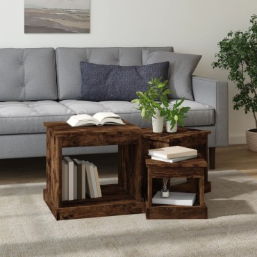 vidaXL Τραπεζάκια Σαλονιού 3 τεμ. Καπνιστή Oak Επεξ. Ξύλο 48x45x45cm