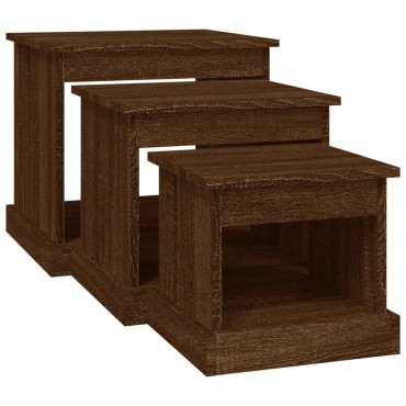vidaXL Τραπεζάκια Σαλονιού 3 τεμ. Brown Oak Επεξ. Ξύλο 48x45x45cm