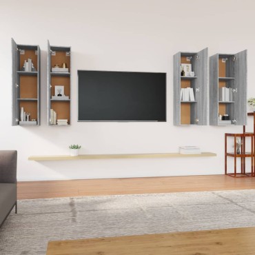 vidaXL Έπιπλα Τηλεόρασης 4 τεμ. Γκρι Sonoma 30,5x30x110cm Επεξ. Ξύλο