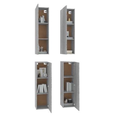vidaXL Έπιπλα Τηλεόρασης 4 τεμ. Γκρι Sonoma 30,5x30x110cm Επεξ. Ξύλο