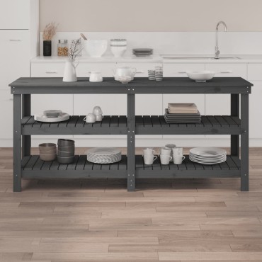vidaXL Πάγκος Εργασίας Γκρι 181 x 50 x 80 εκ. από Μασίφ Ξύλο Πεύκου