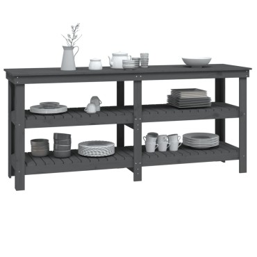 vidaXL Πάγκος Εργασίας Γκρι 181 x 50 x 80 εκ. από Μασίφ Ξύλο Πεύκου