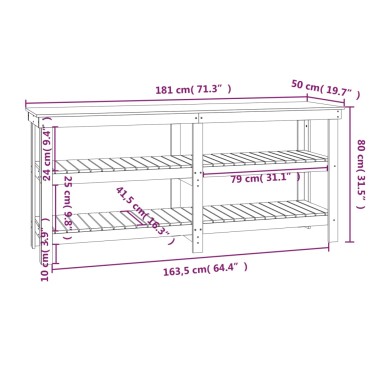 vidaXL Πάγκος Εργασίας Γκρι 181 x 50 x 80 εκ. από Μασίφ Ξύλο Πεύκου