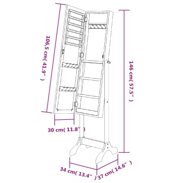 vidaXL Καθρέφτης Επιδαπέδιος Λευκός 34 x 37 x 146 εκ.