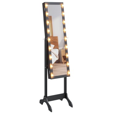 vidaXL Καθρέφτης Επιδαπέδιος με LED Μαύρος 34 x 37 x 146 εκ.