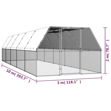 vidaXL Κοτέτσι - Κλουβί Εξωτ. Χώρου 3x10x2 μ. από Γαλβανισμένο Χάλυβα