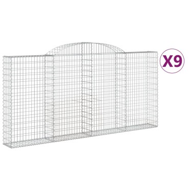 vidaXL Συρματοκιβώτια Τοξωτά 9 τεμ. 300x30x140/160 εκ. Γαλβαν. Ατσάλι
