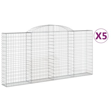 vidaXL Συρματοκιβώτια Τοξωτά 5 τεμ. 300x30x140/160 εκ. Γαλβαν. Ατσάλι
