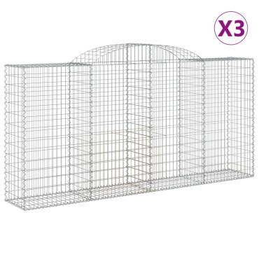 vidaXL Συρματοκιβώτια Τοξωτά 3 τεμ. 300x50x140/160 εκ. Γαλβαν. Ατσάλι