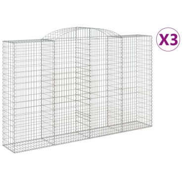 vidaXL Συρματοκιβώτια Τοξωτά 3 τεμ. 300x50x180/200 εκ. Γαλβαν. Ατσάλι