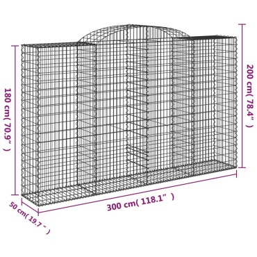 vidaXL Συρματοκιβώτια Τοξωτά 7 τεμ. 300x50x180/200 εκ. Γαλβαν. Ατσάλι