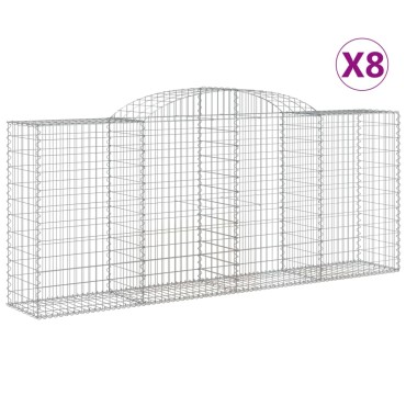 vidaXL Συρματοκιβώτια Τοξωτά 8 τεμ. 300x50x120/140 εκ. Γαλβαν. Ατσάλι