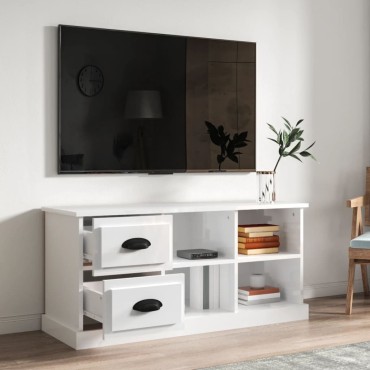vidaXL Έπιπλο Τηλεόρασης Γυαλ. Λευκό 102x35,5x47,5cm Επεξεργ. Ξύλο