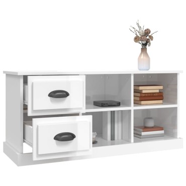 vidaXL Έπιπλο Τηλεόρασης Γυαλ. Λευκό 102x35,5x47,5cm Επεξεργ. Ξύλο