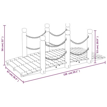 vidaXL Γέφυρα Κήπου με Αλυσίδες 150x67x56 εκ. Μασίφ Ξύλο Ερυθρελάτης
