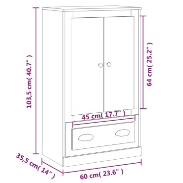 vidaXL Ντουλάπι Γυαλ. Λευκό 60x35,5x103,5cm από Επεξεργασμένο Ξύλο 1 τεμ.