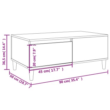vidaXL Τραπεζάκι Σαλονιού Καφέ Δρυς 90x50x36,5cm Επεξεργασμ. Ξύλο 1 τεμ.