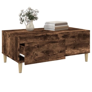 vidaXL Τραπεζάκι Σαλονιού Καπνιστή Δρυς 90x50x36,5cm Επεξεργ. Ξύλο 1 τεμ.