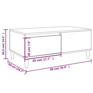 vidaXL Τραπεζάκι Σαλονιού Καπνιστή Δρυς 90x50x36,5cm Επεξεργ. Ξύλο 1 τεμ.