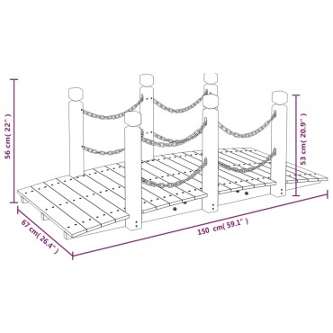 vidaXL Γέφυρα Κήπου με Αλυσίδες 150x67x56 εκ. Μασίφ Ξύλο Ερυθρελάτης