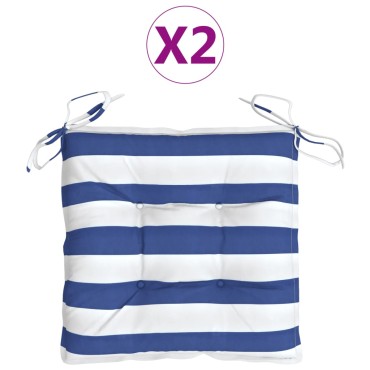 vidaXL Μαξιλάρια Καρέκλας 2 τεμ. Μπλε/Λευκό Ριγέ 50x50x7cm Υφασμάτινα