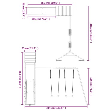 vidaXL Παιδική Χαρά Εξωτερικού Χώρου από Μασίφ Ξύλο Πεύκου