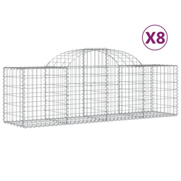 vidaXL Συρματοκιβώτια Τοξωτά 8 τεμ. 200x50x60/80 εκ. Γαλβαν. Ατσάλι
