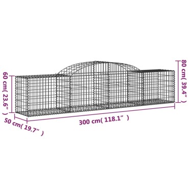 vidaXL Συρματοκιβώτια Τοξωτά 30 τεμ. 300x50x60/80 εκ. Γαλβαν. Ατσάλι