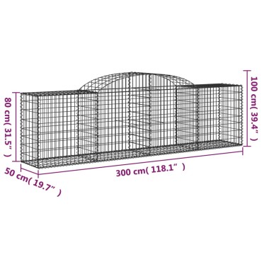 vidaXL Συρματοκιβώτια Τοξωτά 2 τεμ. 300x50x80/100 εκ. Γαλβαν. Ατσάλι
