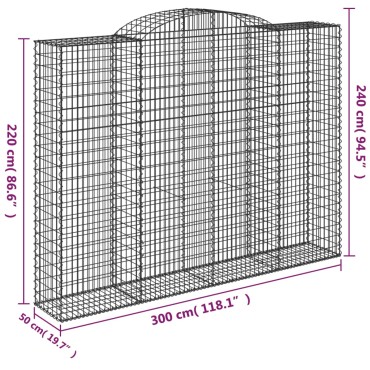 vidaXL Συρματοκιβώτια Τοξωτά 3 τεμ. 300x50x220/240 εκ. Γαλβαν. Ατσάλι