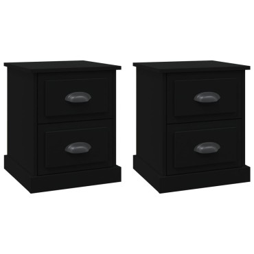 vidaXL Κομοδίνα 2 τεμ. Μαύρα 39x39x47,5cm από Επεξεργασμένο Ξύλο