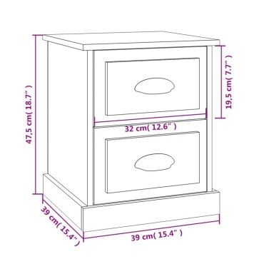 vidaXL Κομοδίνα 2 τεμ. Μαύρα 39x39x47,5cm από Επεξεργασμένο Ξύλο