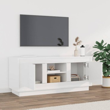 vidaXL Έπιπλο Τηλεόρασης Γυαλ. Λευκό 102x35x45cm Επεξεργασμένο Ξύλο