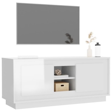 vidaXL Έπιπλο Τηλεόρασης Γυαλ. Λευκό 102x35x45cm Επεξεργασμένο Ξύλο