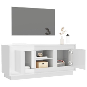 vidaXL Έπιπλο Τηλεόρασης Γυαλ. Λευκό 102x35x45cm Επεξεργασμένο Ξύλο