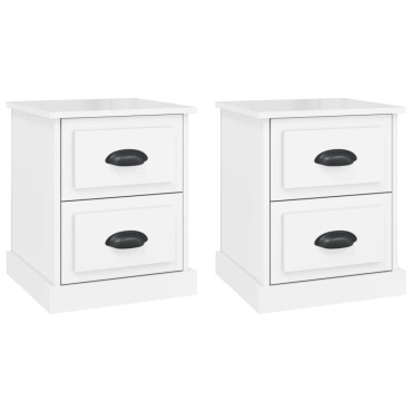 vidaXL Κομοδίνα 2 τεμ. Γυαλ. Λευκό 39x39x47,5cm Επεξεργασμένο Ξύλο