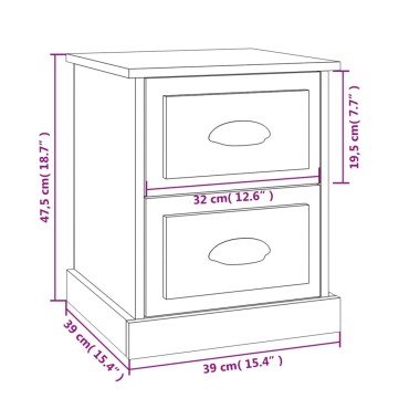 vidaXL Κομοδίνα 2 τεμ. Γυαλ. Λευκό 39x39x47,5cm Επεξεργασμένο Ξύλο