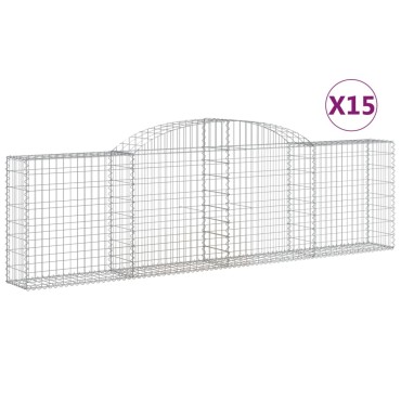 vidaXL Συρματοκιβώτια Τοξωτά 15 τεμ. 300x30x80/100 εκ. Γαλβαν. Ατσάλι
