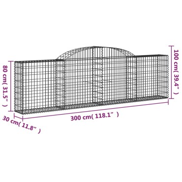vidaXL Συρματοκιβώτια Τοξωτά 20 τεμ. 300x30x80/100 εκ. Γαλβαν. Ατσάλι