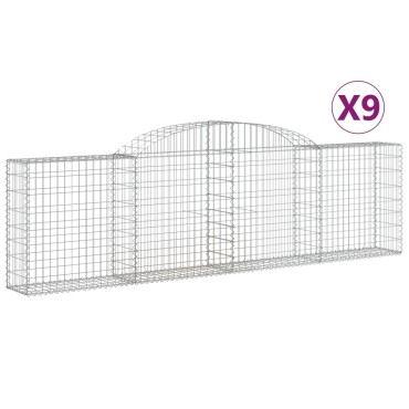 vidaXL Συρματοκιβώτια Τοξωτά 9 τεμ. 300x30x80/100 εκ. Γαλβαν. Ατσάλι