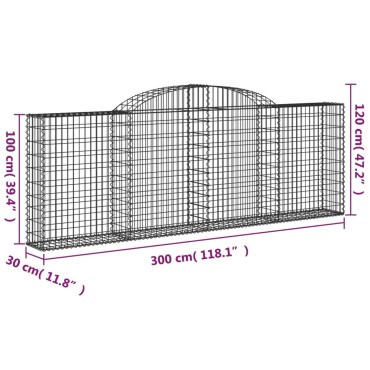 vidaXL Συρματοκιβώτια Τοξωτά 2 τεμ. 300x30x100/120 εκ. Γαλβαν. Ατσάλι