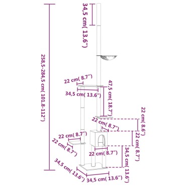 vidaXL Γατόδεντρο Πάτωμα ως Οροφή Κρεμ 258,5-284,5 εκ.
