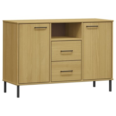 vidaXL Μπουφές OSLO Καφέ 113x40x77cm Μασίφ Ξύλο με Μεταλλικά Πόδια 1 τεμ.