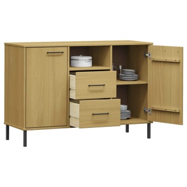 vidaXL Μπουφές OSLO Καφέ 113x40x77cm Μασίφ Ξύλο με Μεταλλικά Πόδια 1 τεμ.