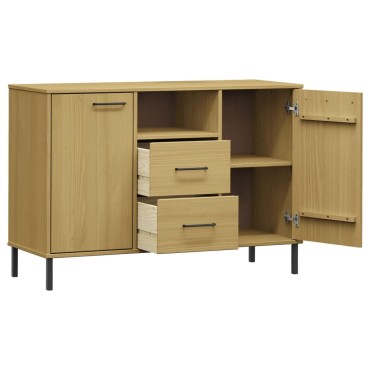 vidaXL Μπουφές OSLO Καφέ 113x40x77cm Μασίφ Ξύλο με Μεταλλικά Πόδια 1 τεμ.